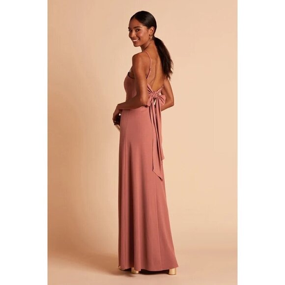 Birdy Grey Benny Crepe Maxi Formal Bridesmaid Dress Cut‎ Out Desert Rose S NWT - Picture 1 of 15